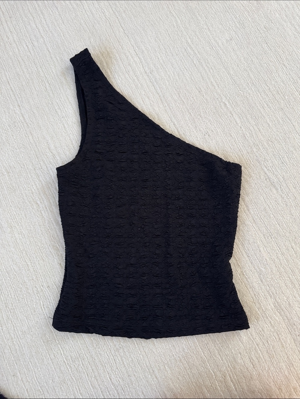 Reformation Black One-Shoulder Textured Top